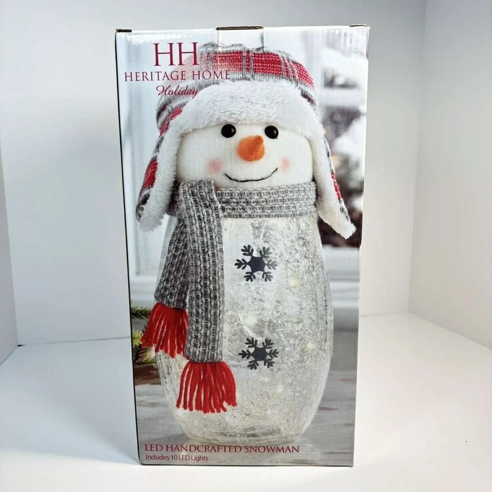 Heritage Home Holiday LED Handcrafted Snowman Crackle Glass Lamp 14
